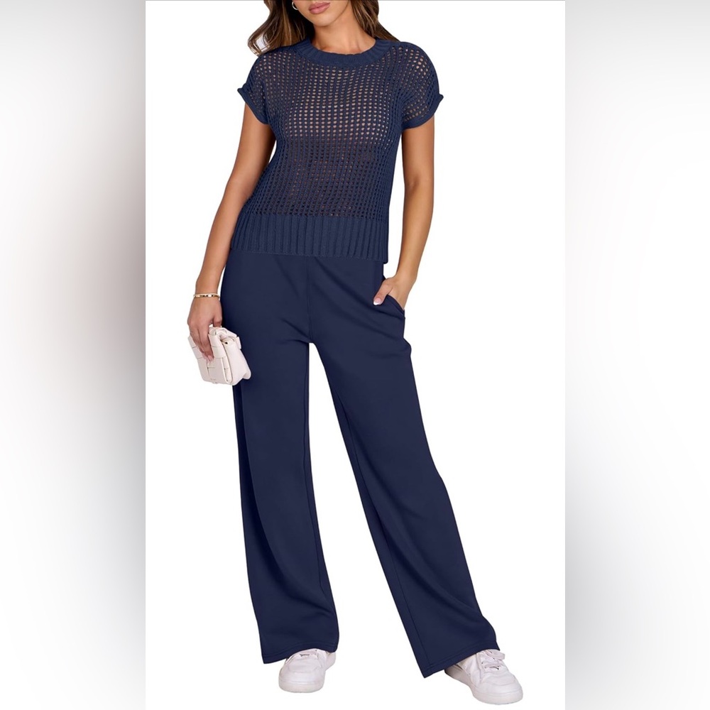 Chic Navy Wide Leg Two Piece Set